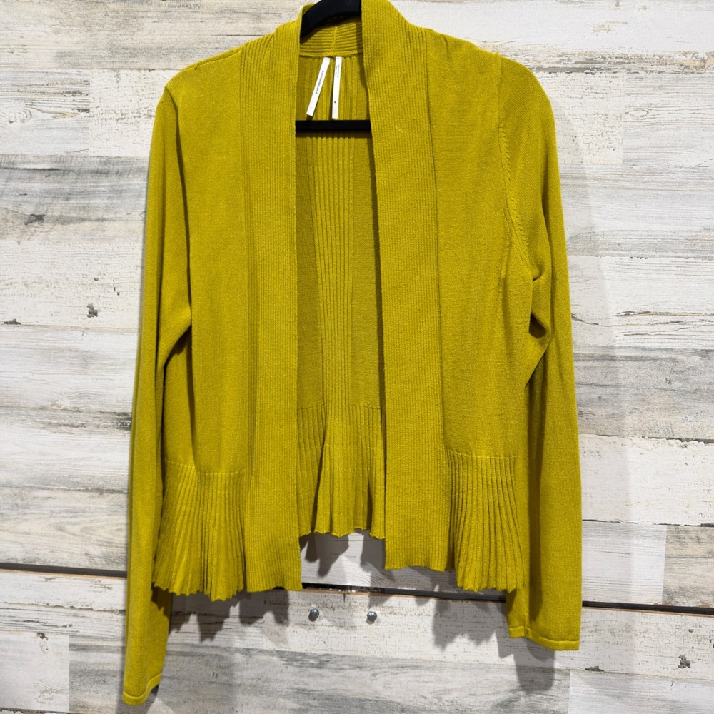 Anthropologie Cardigan Women Medium Yellow Open Front Peplum Knit GUC*